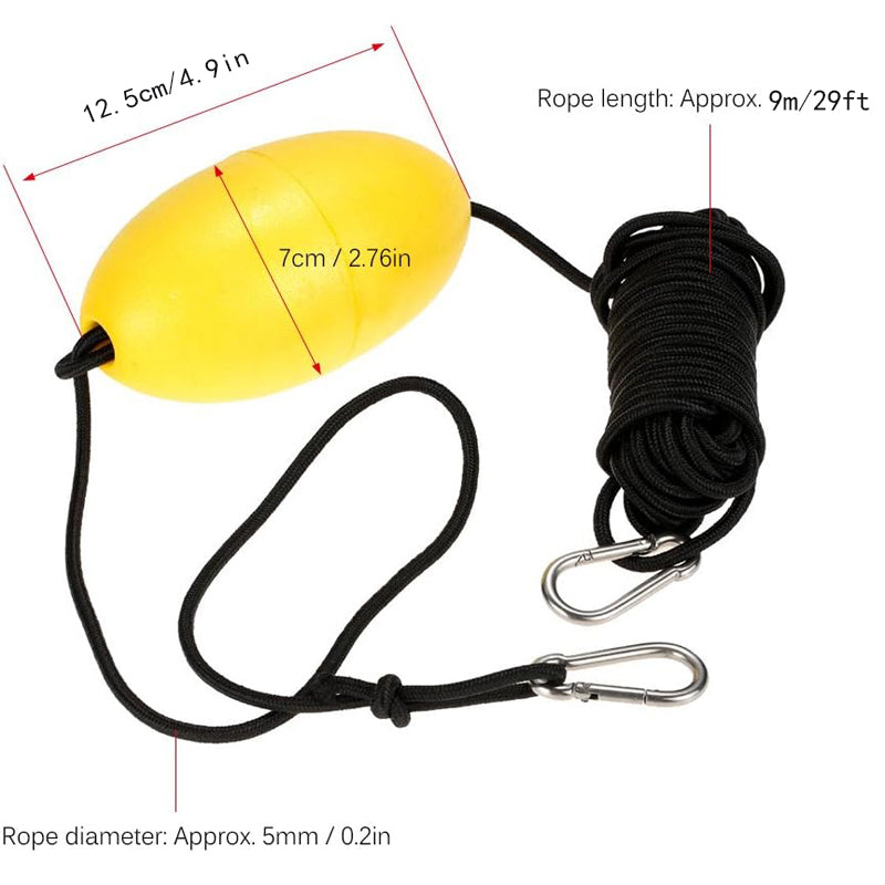 Drift Anchor Tow Throw Leash Line With EVA Buoy Ball & Clip, Kayak Canoe Accessories