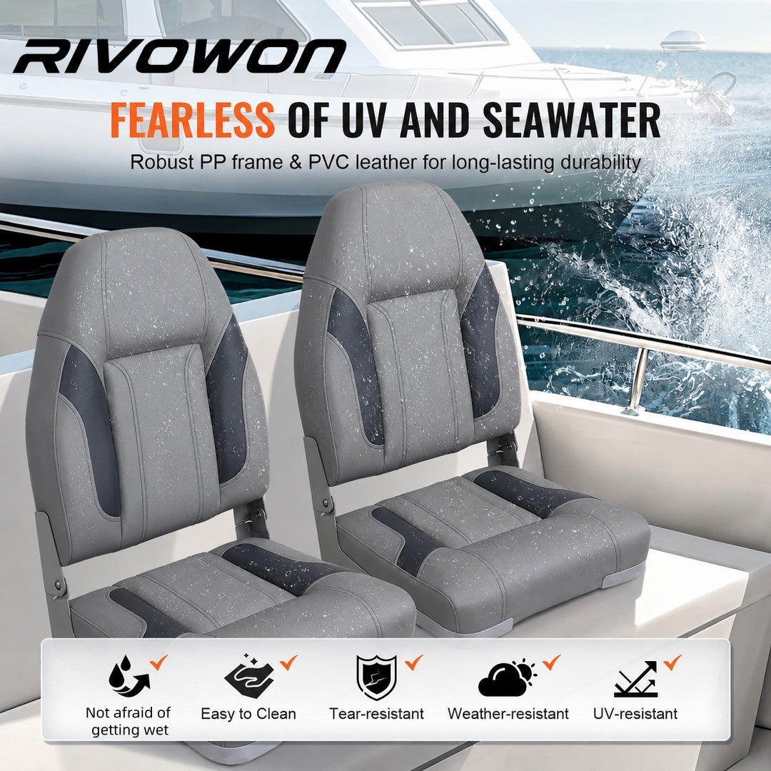 Gray Ergonomic High Back Foldable Marine Boat Seat with Thick Foam Padding