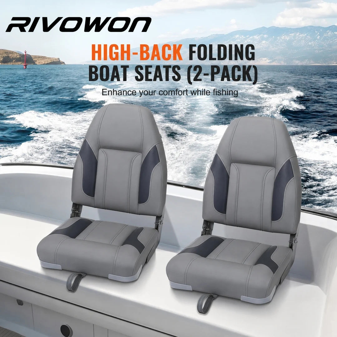 Gray Ergonomic High Back Foldable Marine Boat Seat with Thick Foam Padding
