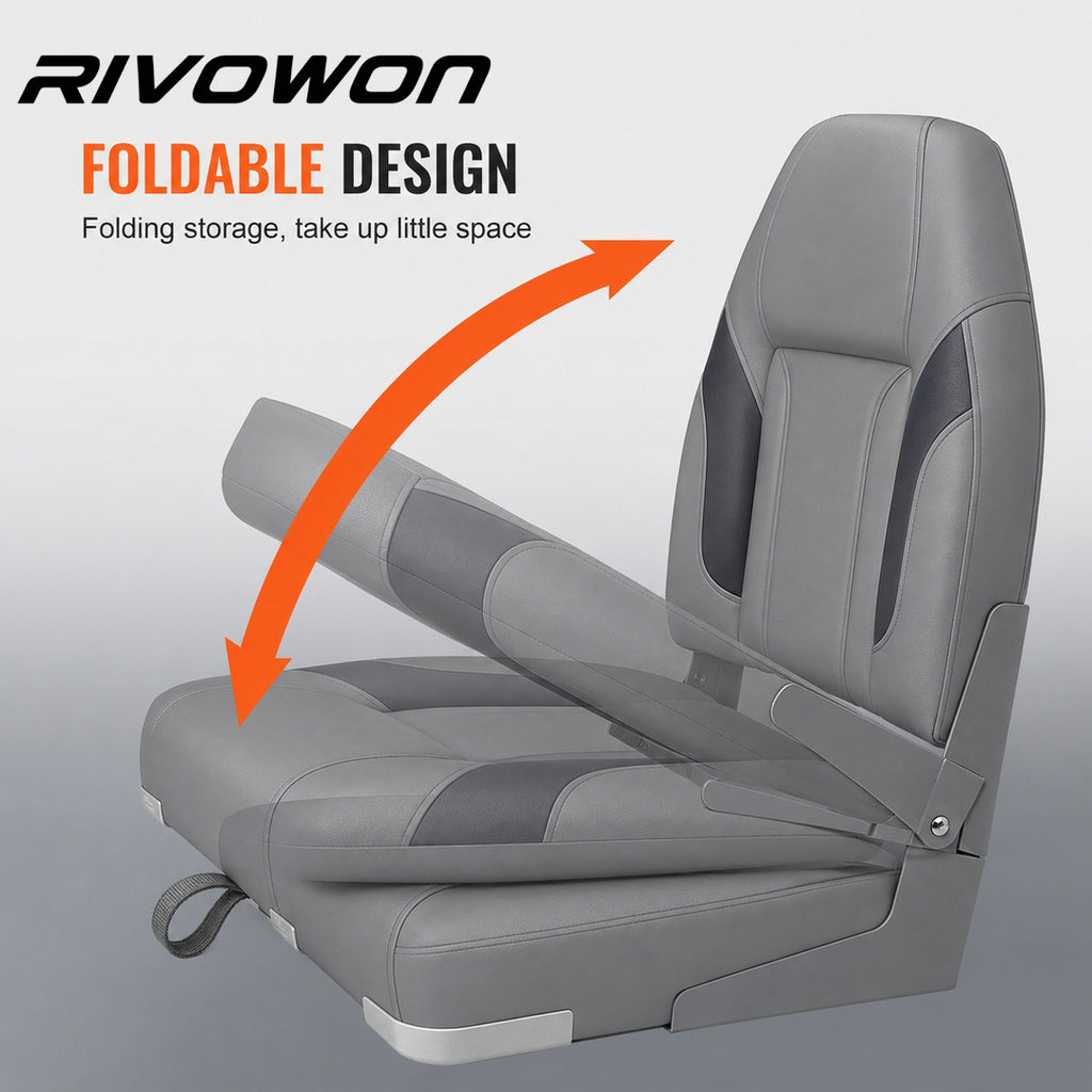 Gray Ergonomic High Back Foldable Marine Boat Seat with Thick Foam Padding