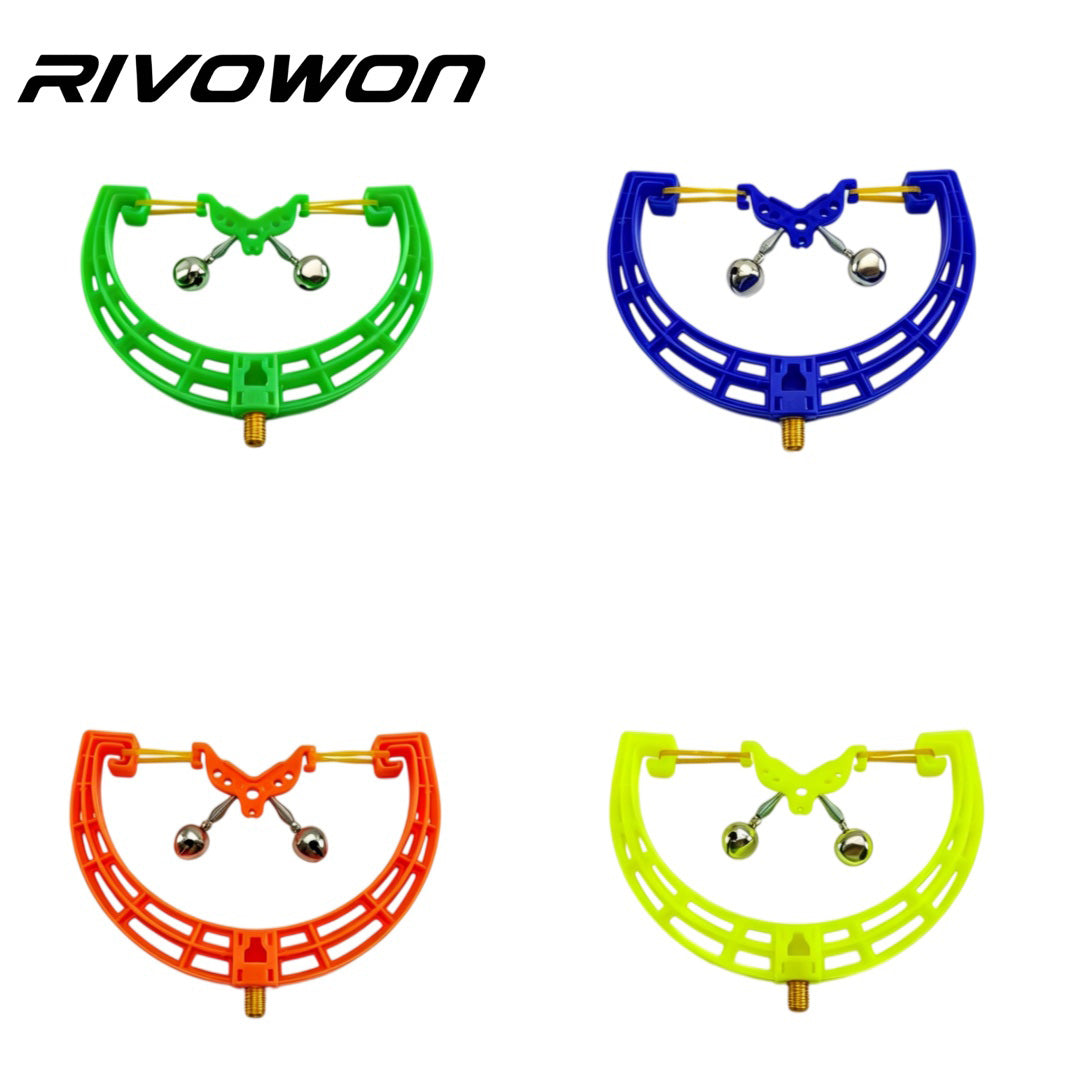 RIVOWON Carp Fishing Rod Rest with Dual Alarm Bells – U-Shape Rod Holder with Elastic Lock & M8 Thread