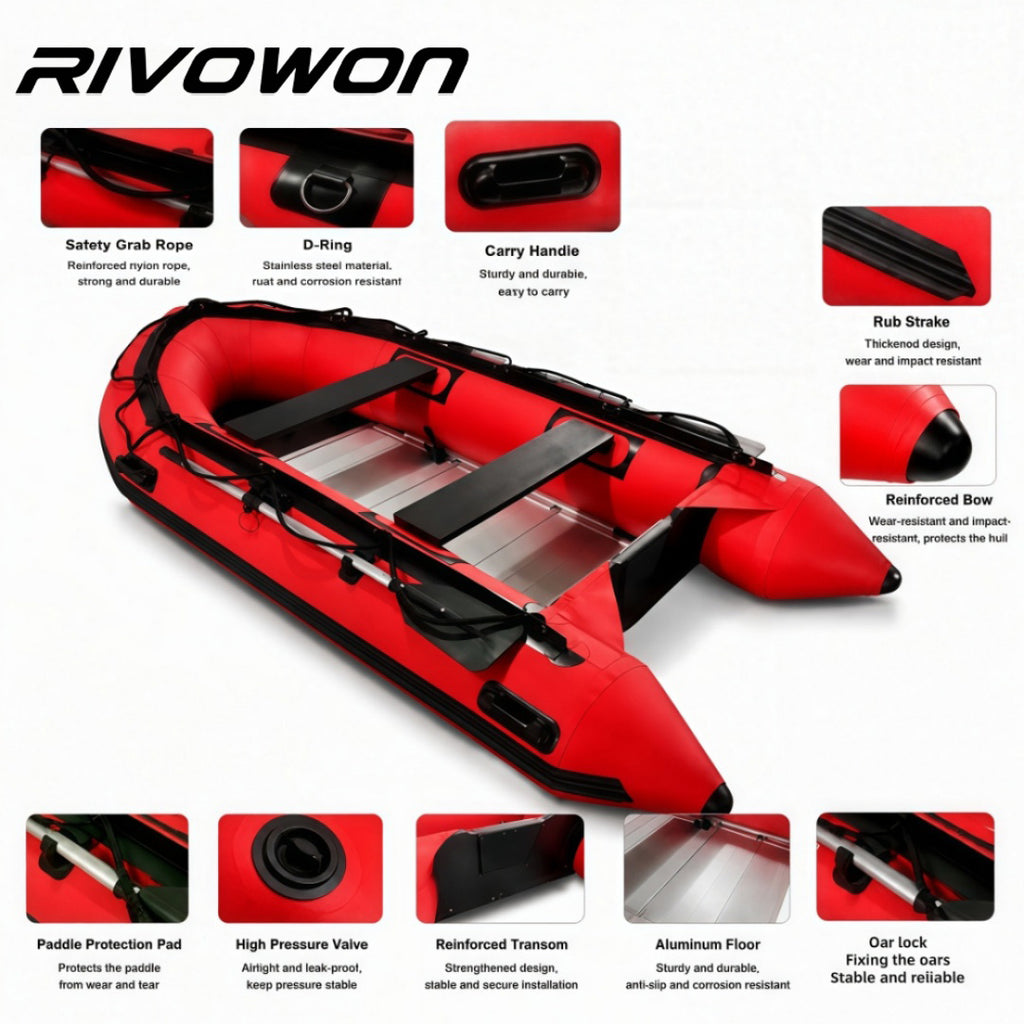 RIVOWON Red Heavy-Duty Inflatable Dinghy Boat