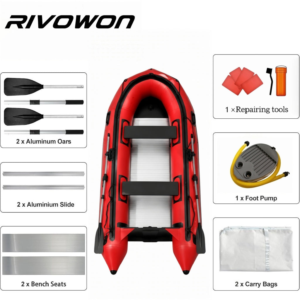 RIVOWON Red Heavy-Duty Inflatable Dinghy Boat