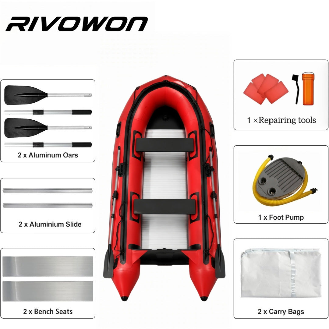 RIVOWON Red Heavy-Duty Inflatable Dinghy Boat