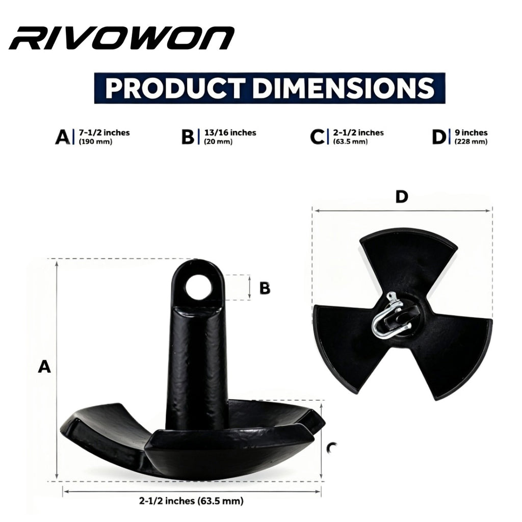 4.5KG/10LB Cast Iron Tri-Fluke Boat Anchor