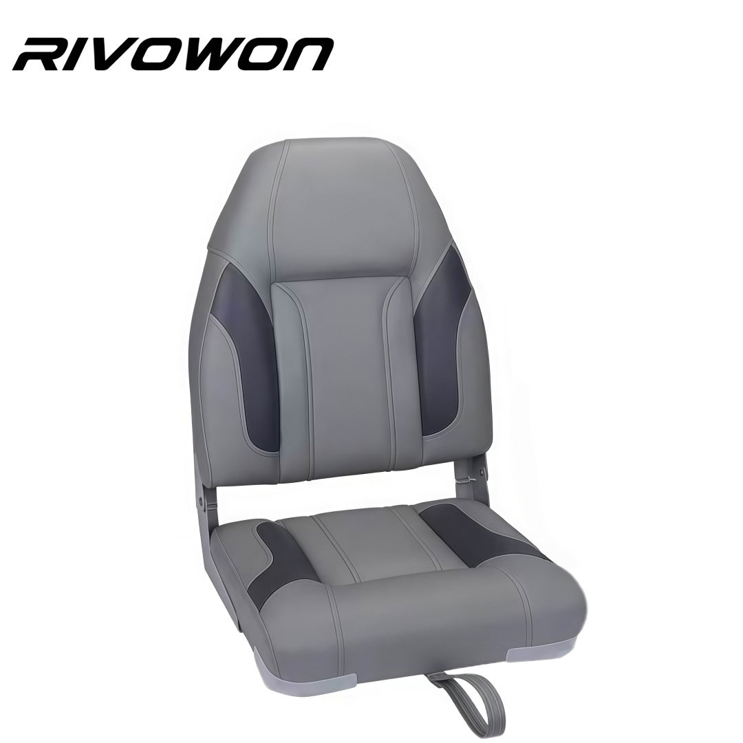 Gray Ergonomic High Back Foldable Marine Boat Seat with Thick Foam Padding