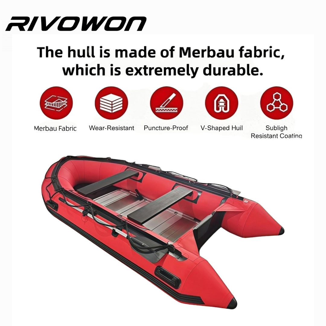RIVOWON Red Heavy-Duty Inflatable Dinghy Boat