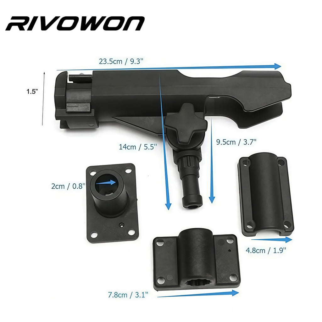 360° Adjustable Boat Fishing Rod Holder with 2 Mount Bases