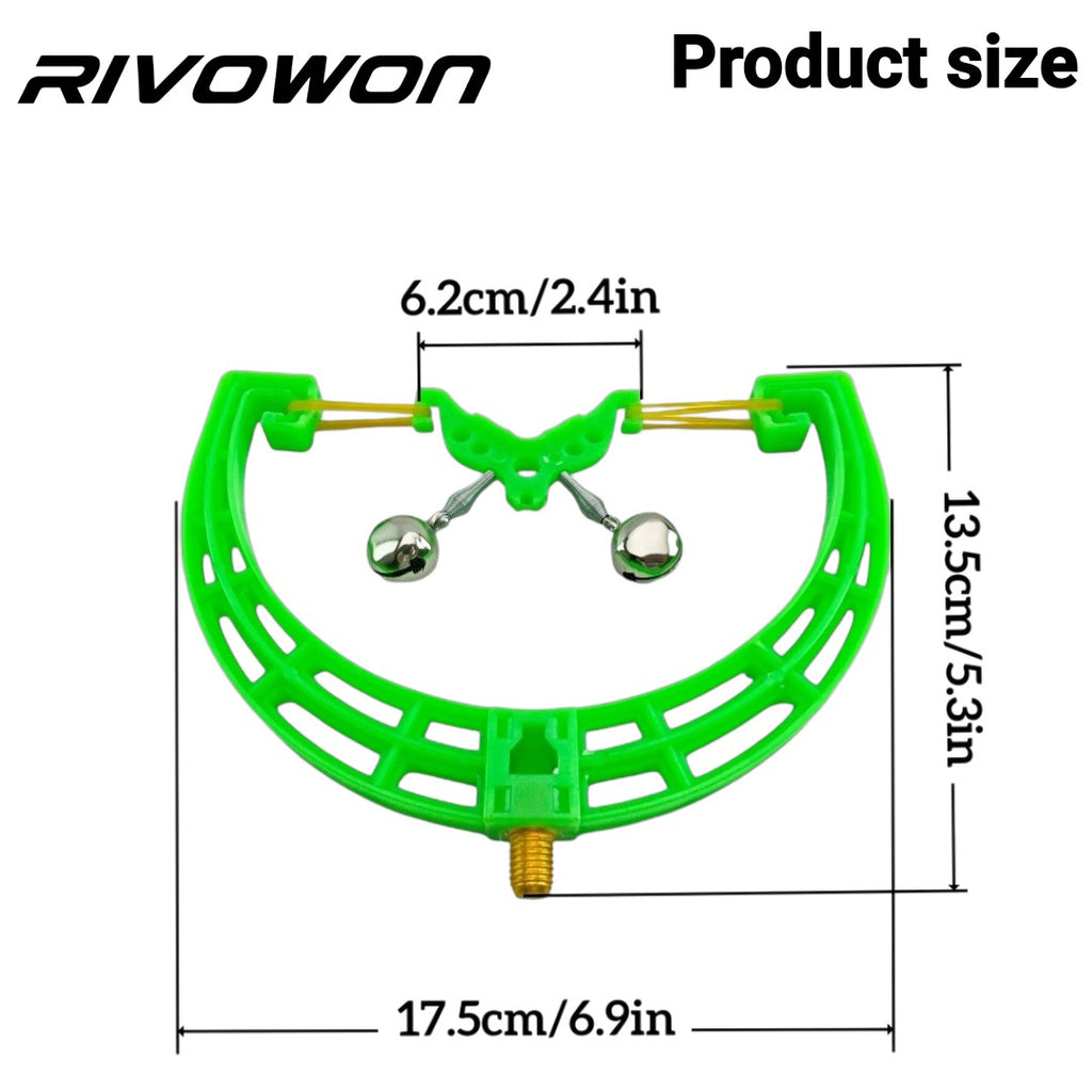 RIVOWON Carp Fishing Rod Rest with Dual Alarm Bells – U-Shape Rod Holder with Elastic Lock & M8 Thread