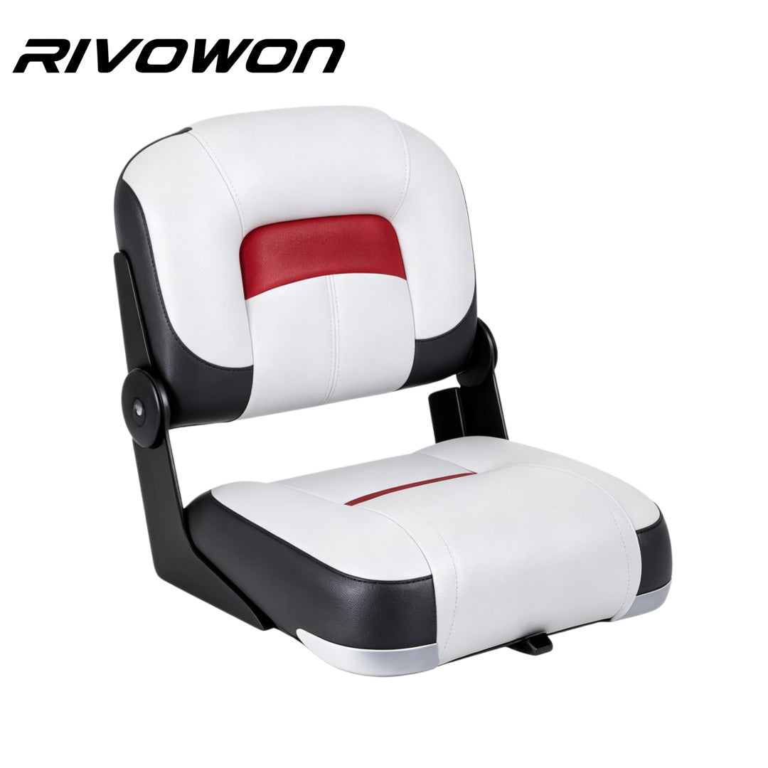 Low Back Foldable Marine Boat Seat with Thick Foam Padding, 4 Color Options
