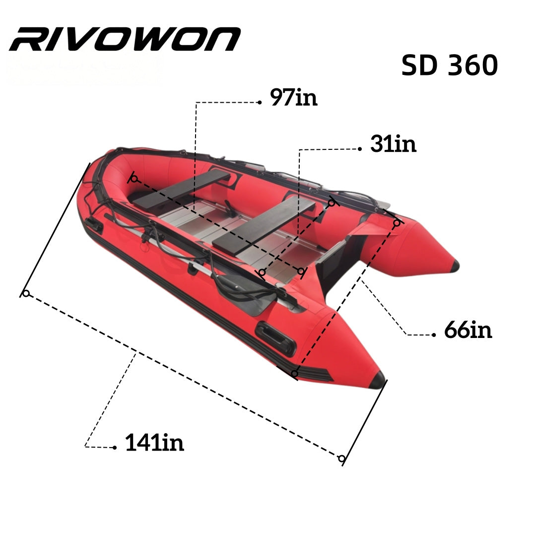 RIVOWON Red Heavy-Duty Inflatable Dinghy Boat