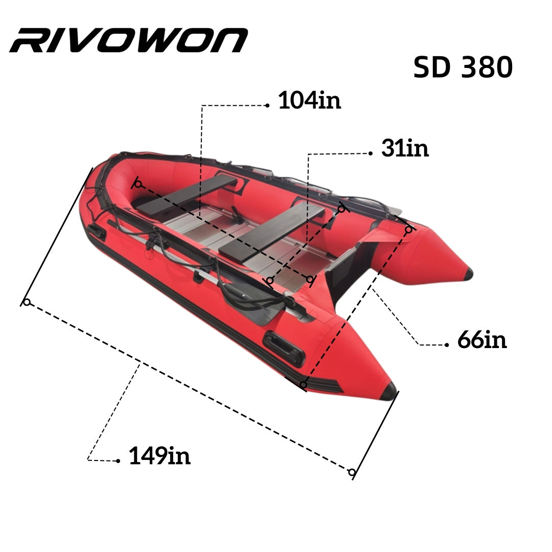 RIVOWON Red Heavy-Duty Inflatable Dinghy Boat