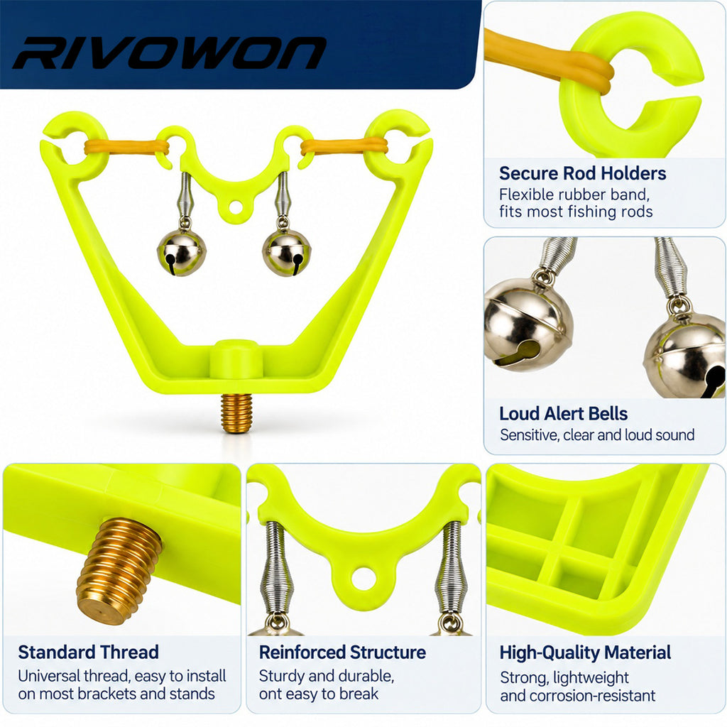Carp Fishing Rod Rest with Dual Bite Alarm Bells and M8 Thread