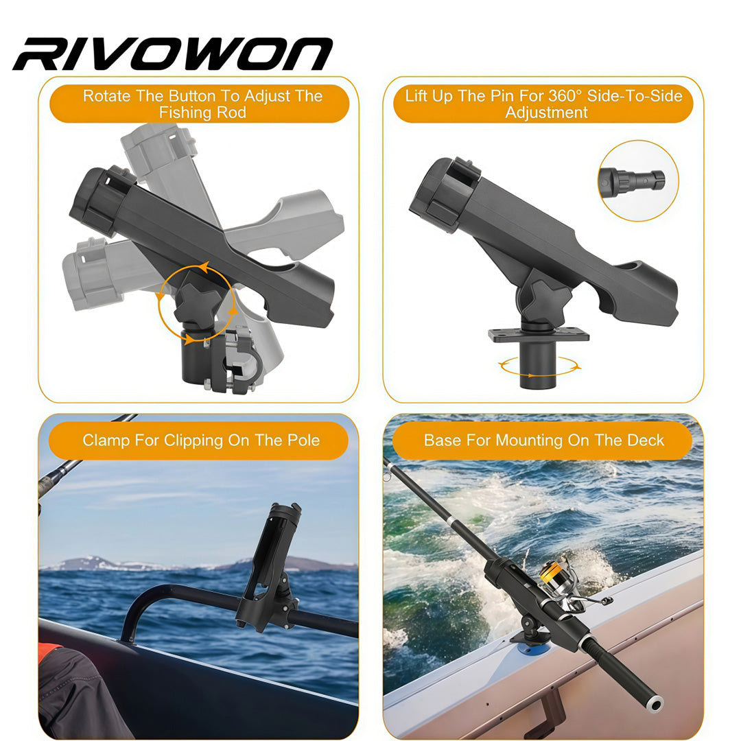 360° Adjustable Boat Fishing Rod Holder with 2 Mount Bases