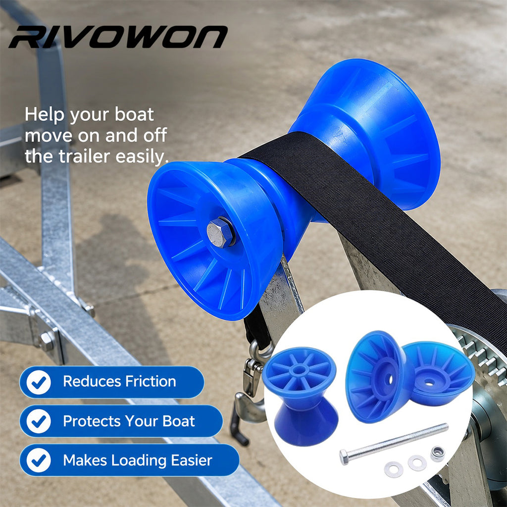 Boat Trailer Bow Roller, Double-Cone PE Keel Roller, 3in