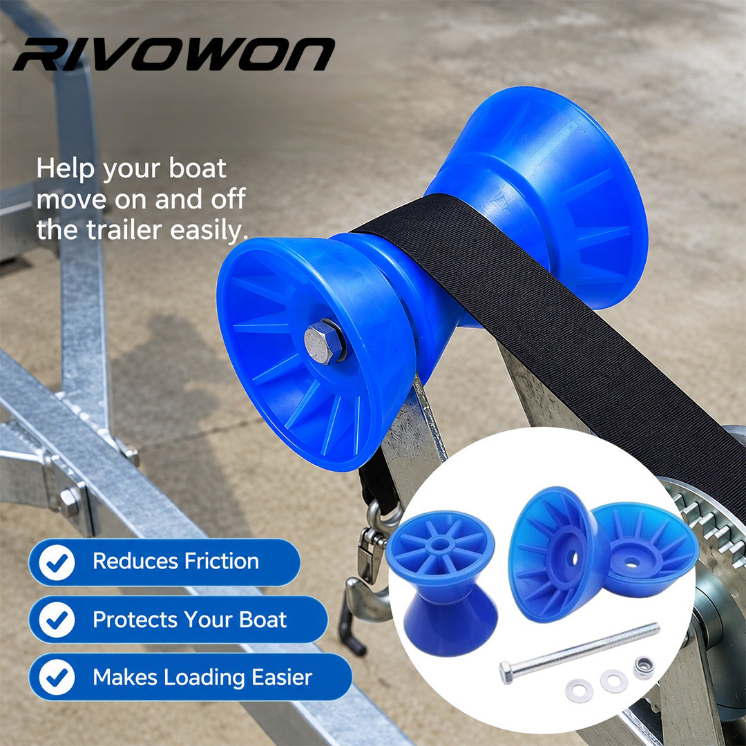 Boat Trailer Bow Roller, Double-Cone PE Keel Roller, 3in