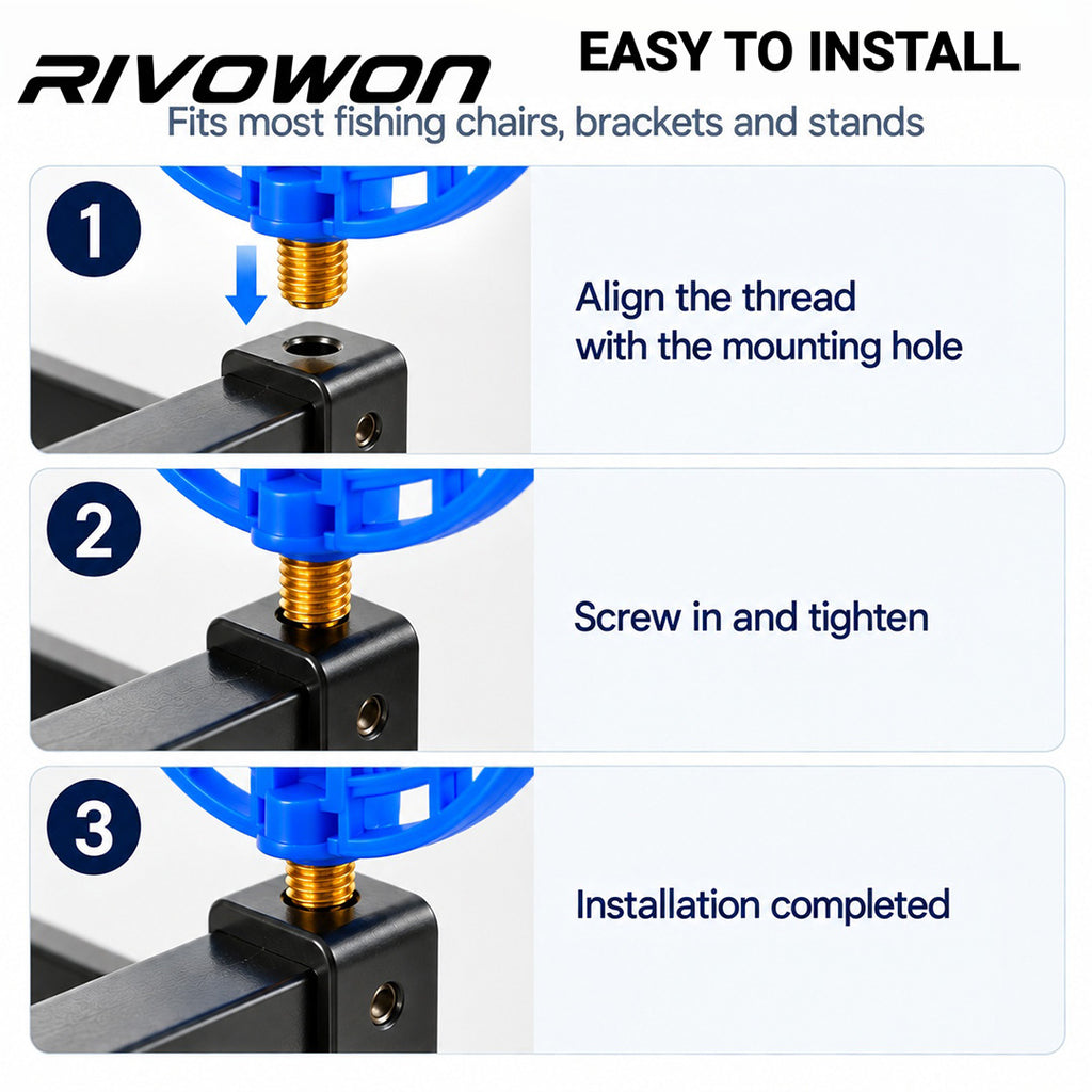 RIVOWON Carp Fishing Rod Rest with Dual Alarm Bells – U-Shape Rod Holder with Elastic Lock & M8 Thread