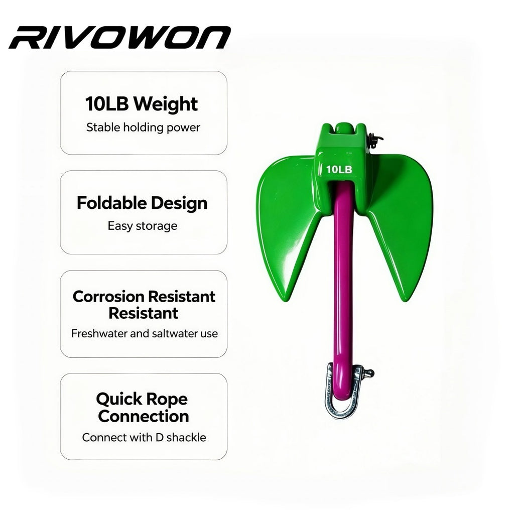4.5KG/10LB Foldable Fluke Boat Anchor with Galvanized D Shackle