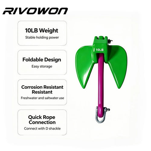 4.5KG/10LB Foldable Fluke Boat Anchor with Galvanized D Shackle