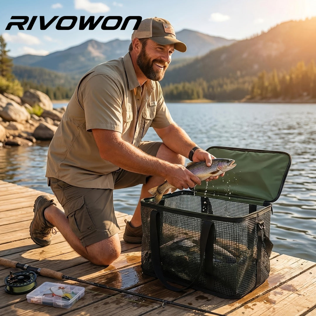 Military Green Foldable Mesh Fishing Catch Basket