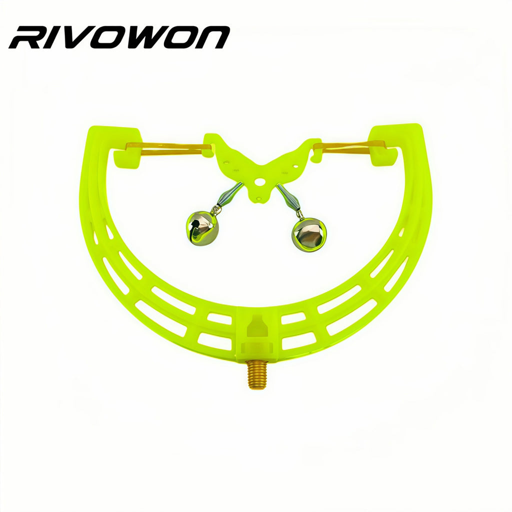 RIVOWON Carp Fishing Rod Rest with Dual Alarm Bells – U-Shape Rod Holder with Elastic Lock & M8 Thread