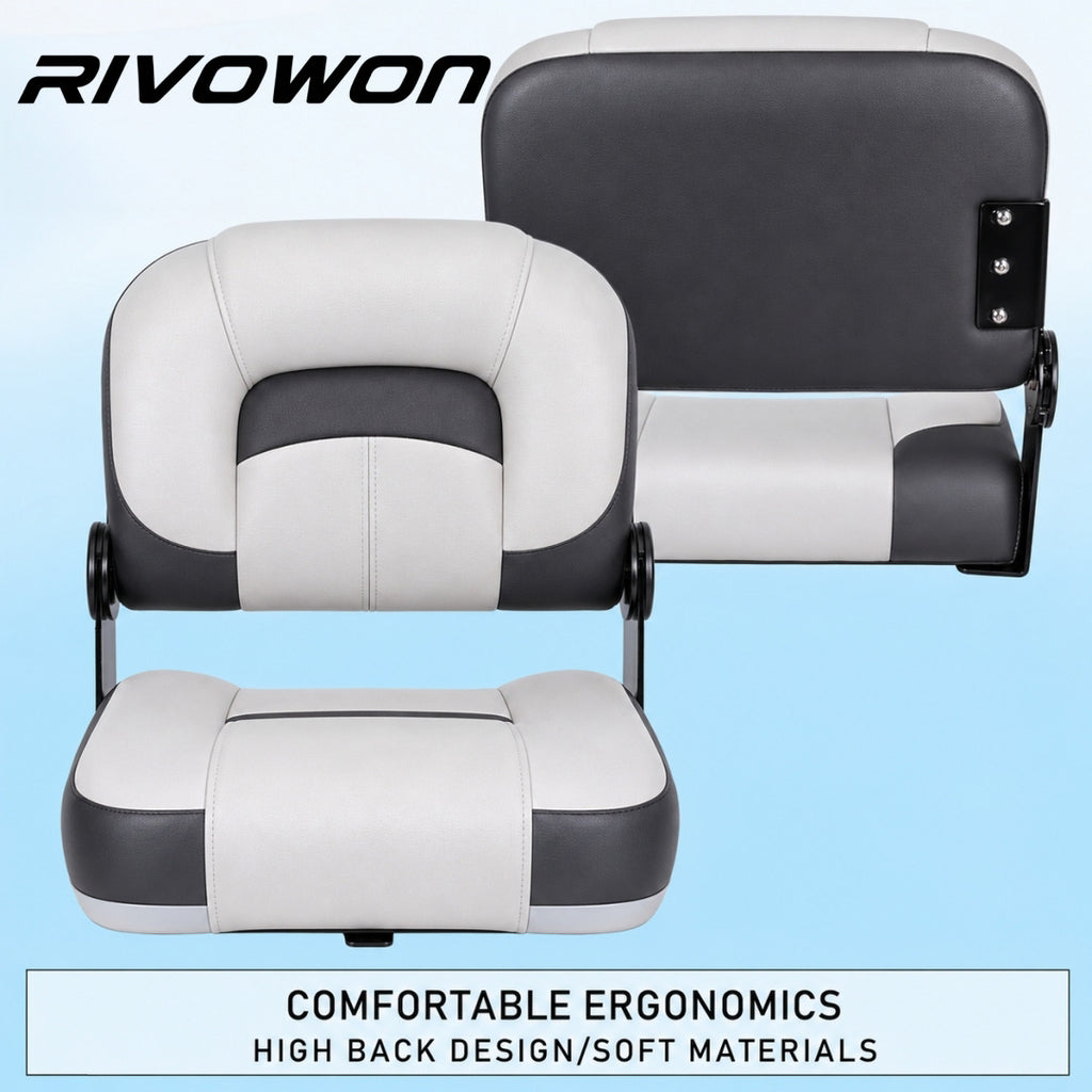 Low Back Foldable Marine Boat Seat with Thick Foam Padding, 4 Color Options