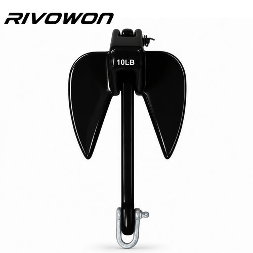 RIVOWON 10LB detachable fluke boat anchor black anti rust marine anchor with stainless steel shackle for boat docking