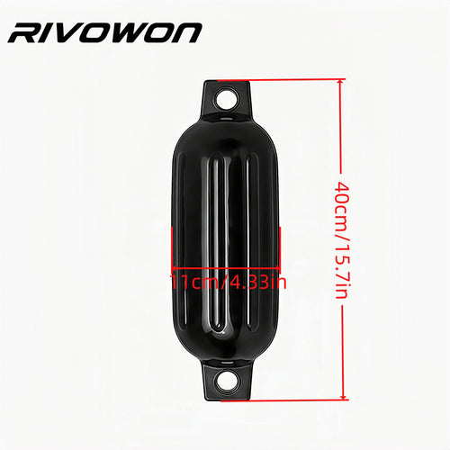 Black 15.7in ribbed PVC boat fender dimension diagram for boat docking protection