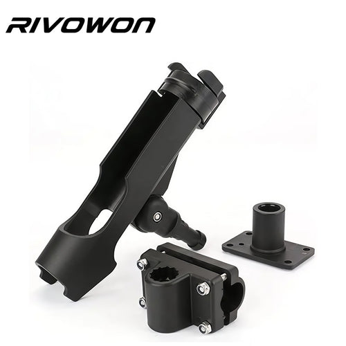 RIVOWON 360° Adjustable Boat Rod Holder with 2 Interchangeable Mount Bases, main product photo