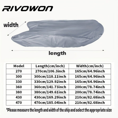 RIVOWON 420D Oxford Waterproof Inflatable Boat Cover size chart for 2.7m-4.7m inflatable boats