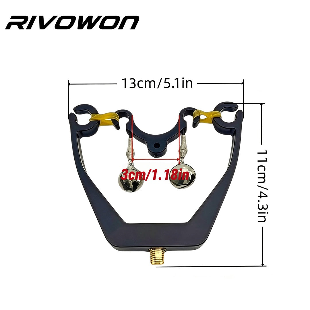black carp fishing rod rest with dual bite alarm bells dimension size diagram